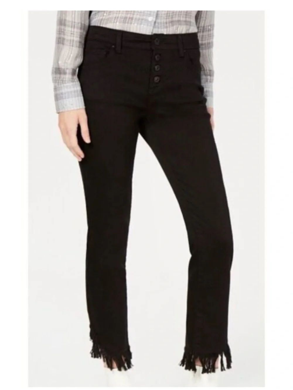 0193 INC International Concepts Black Fringe-Hem Cropped Jeans
